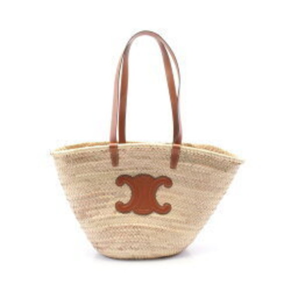 Celine Triomphe Basket Tote Bag Leather Raffia Beige Brown - Picture 1 of 4